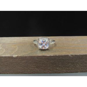 Size 7 Sterling Silver Halo Style CZ Square Band Ring Vintage Statement